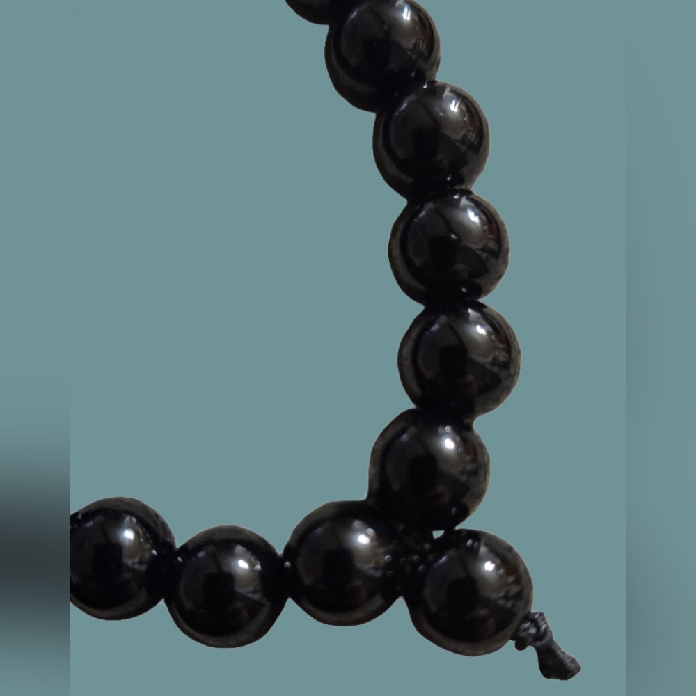 Polished Black Jasper Beaded Stretch Bracelet New & HANDMADE